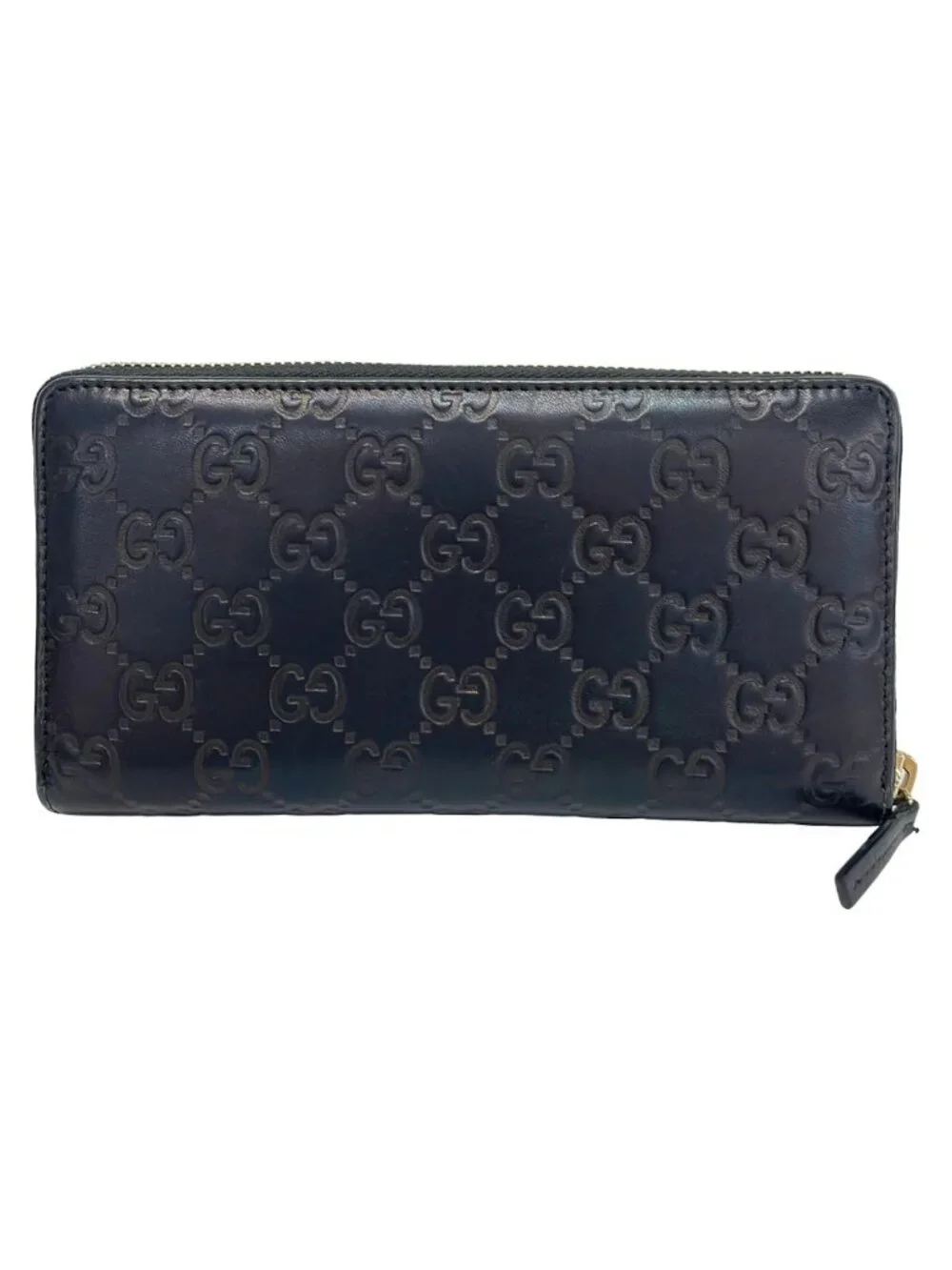 Gucci Wallet Metal Bar Guccissima Line Black Zip Around Leather